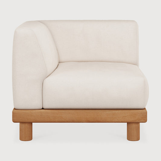 Monocle Outdoor Modular Sofa | Teak | White Fabric | End Seater With R Arm