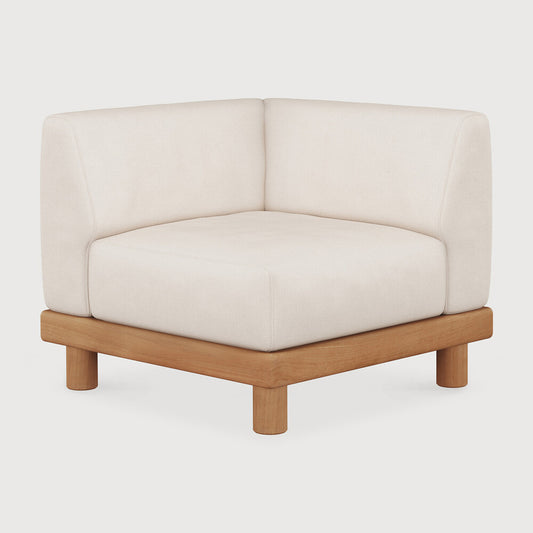 Monocle Outdoor Modular Sofa | Teak | White Fabric | End Seater With R Arm