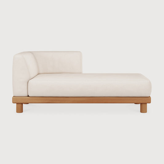 Monocle Outdoor Modular Sofa | Teak | White Fabric | Day Bed With L Arm
