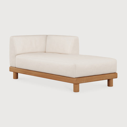 Monocle Outdoor Modular Sofa | Teak | White Fabric | Day Bed With L Arm