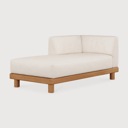 Monocle Outdoor Modular Sofa | Teak | White Fabric | Day Bed With R Arm