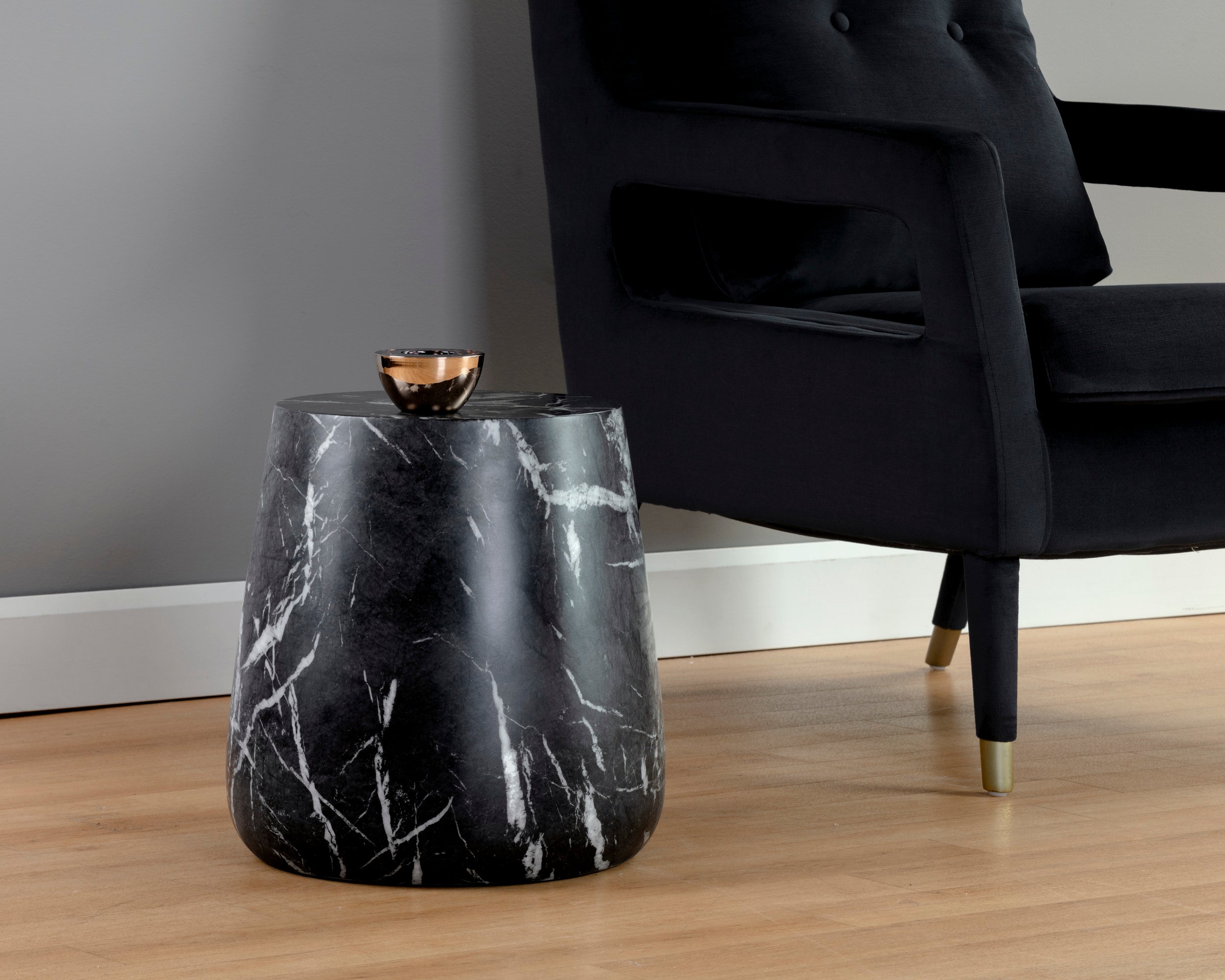Aries End Table - Marble Look - Black