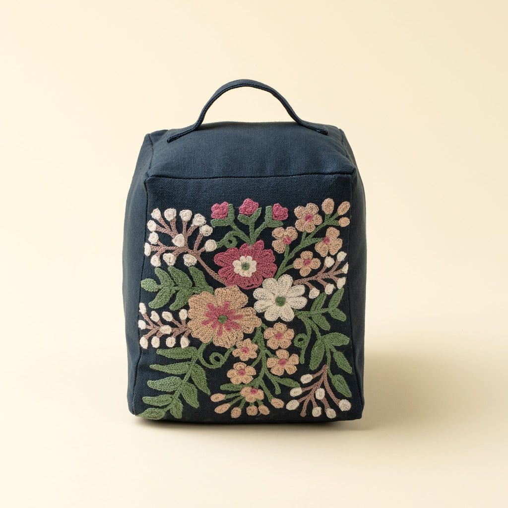 Embroidered Floral Doorstop, Blue