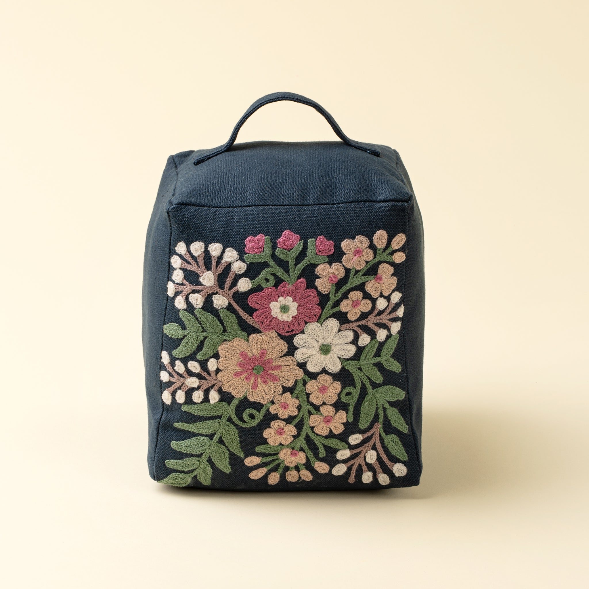 Embroidered Floral Doorstop, Blue