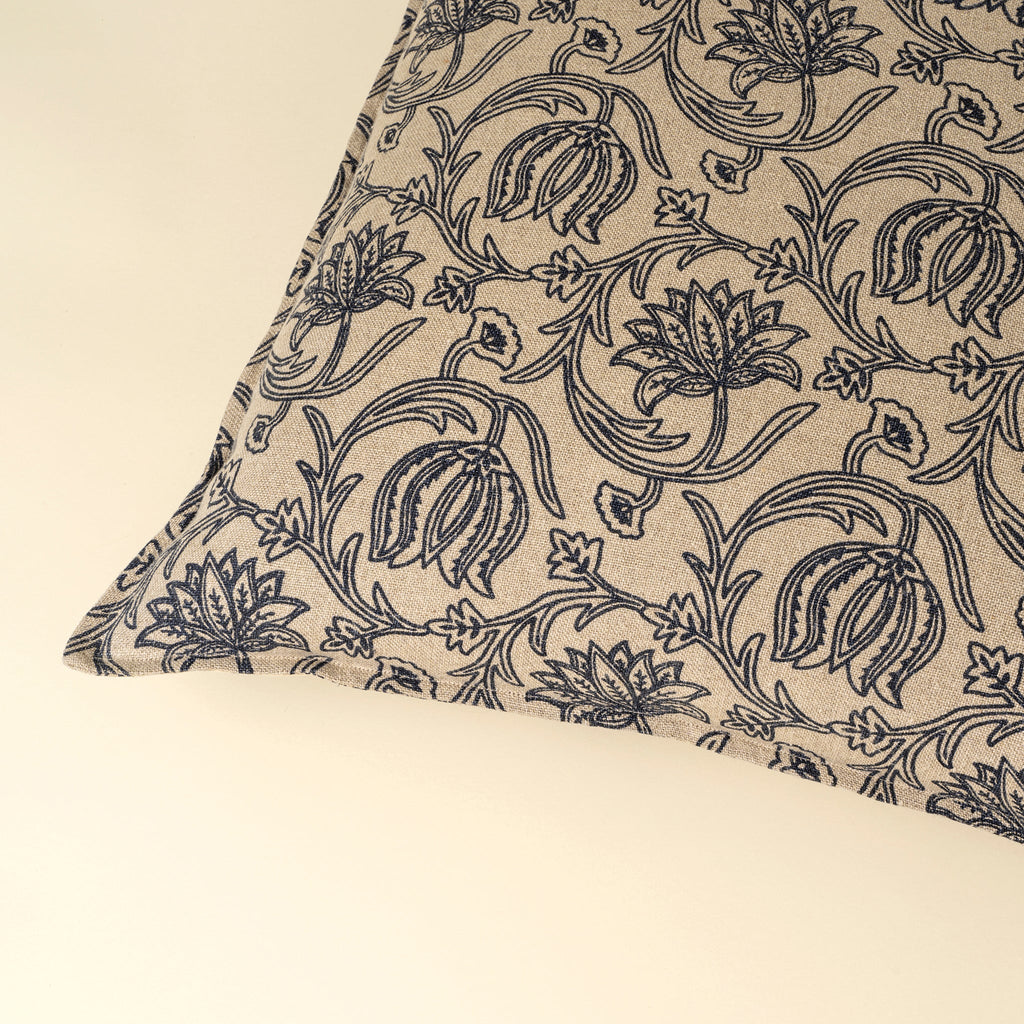 24x24 Lotus Linen Pillow, Blue