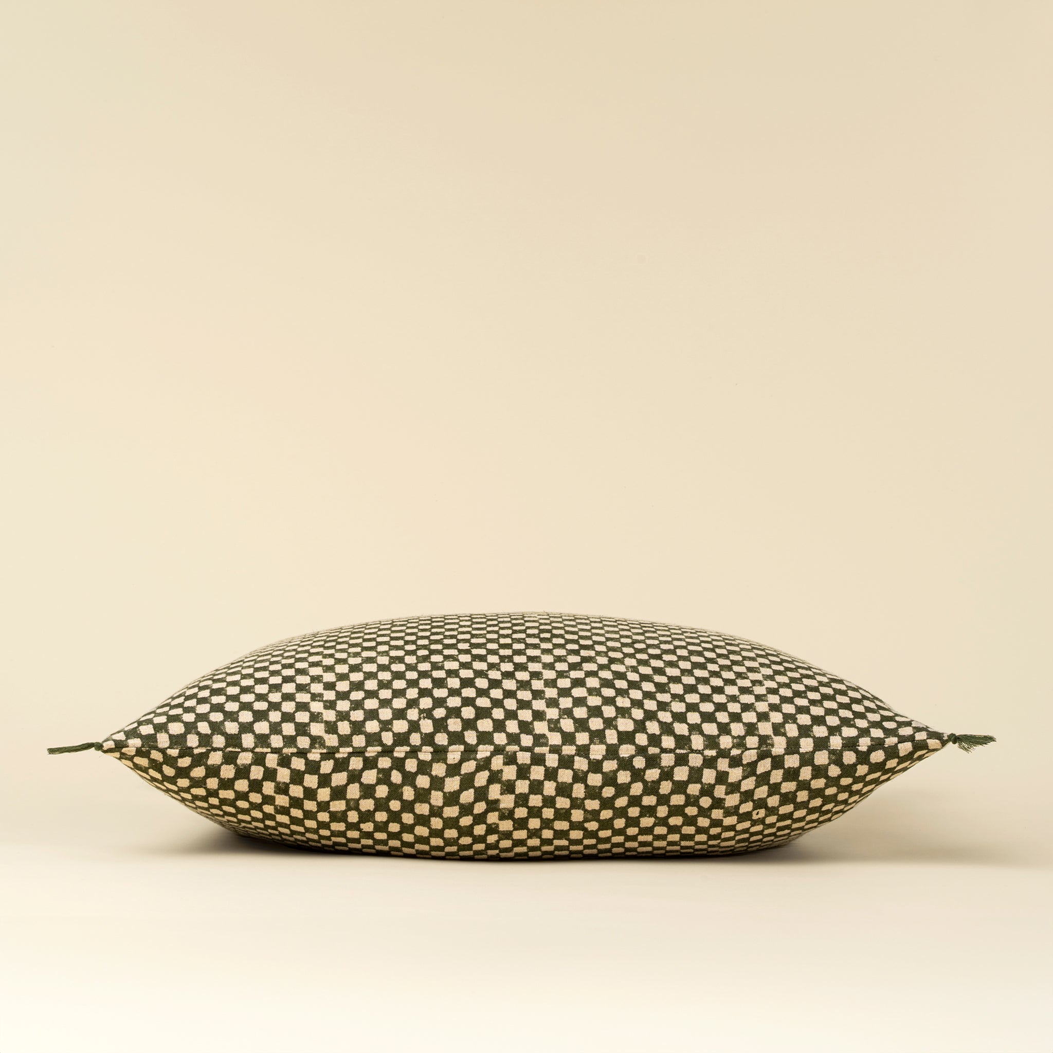 16x24 Block Print Check Linen Pillow, Green