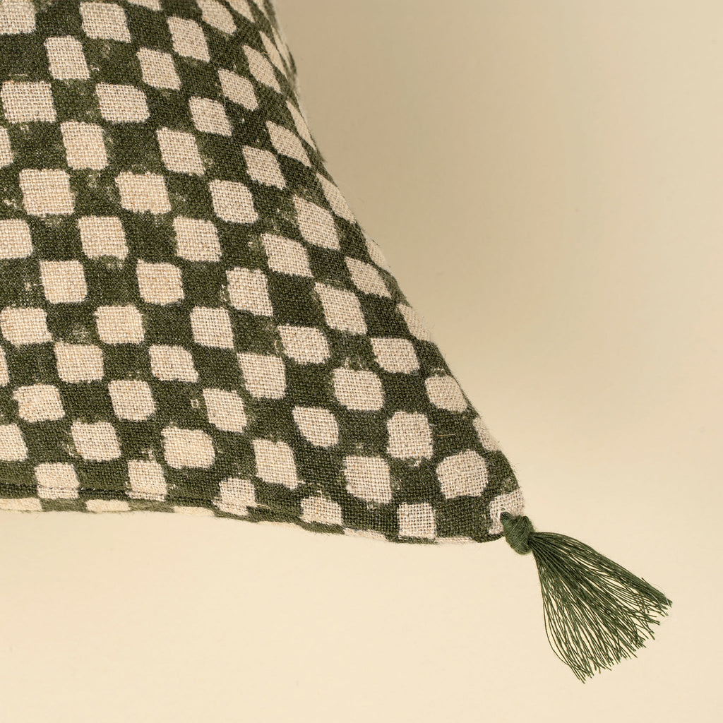 16x24 Block Print Check Linen Pillow, Green