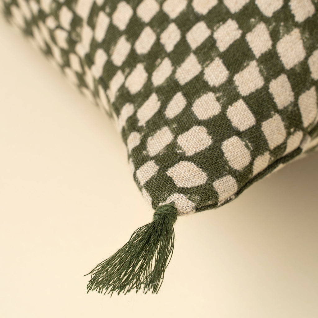 16x24 Block Print Check Linen Pillow, Green