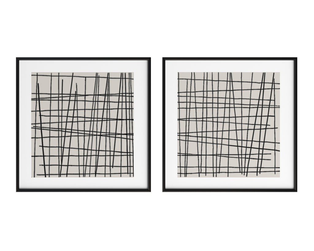Crosshatch (Set Of 2) - 48" X 48" - Black Floater Frame