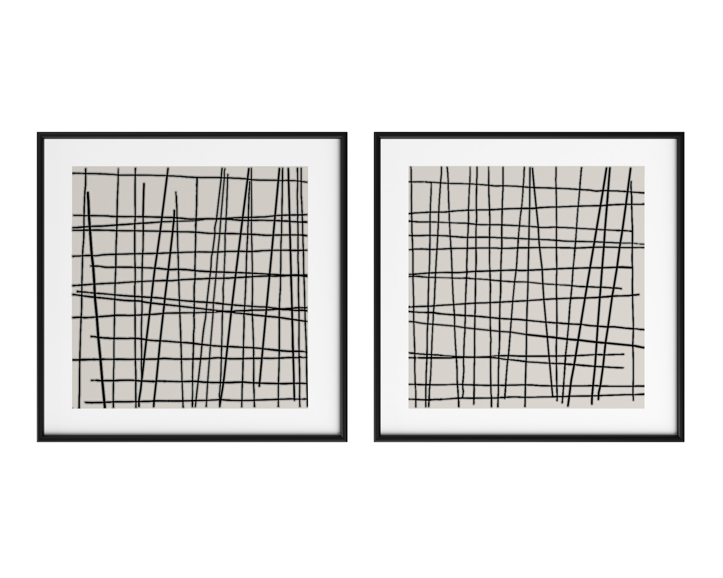 Crosshatch (Set Of 2) - 48" X 48" - Black Floater Frame