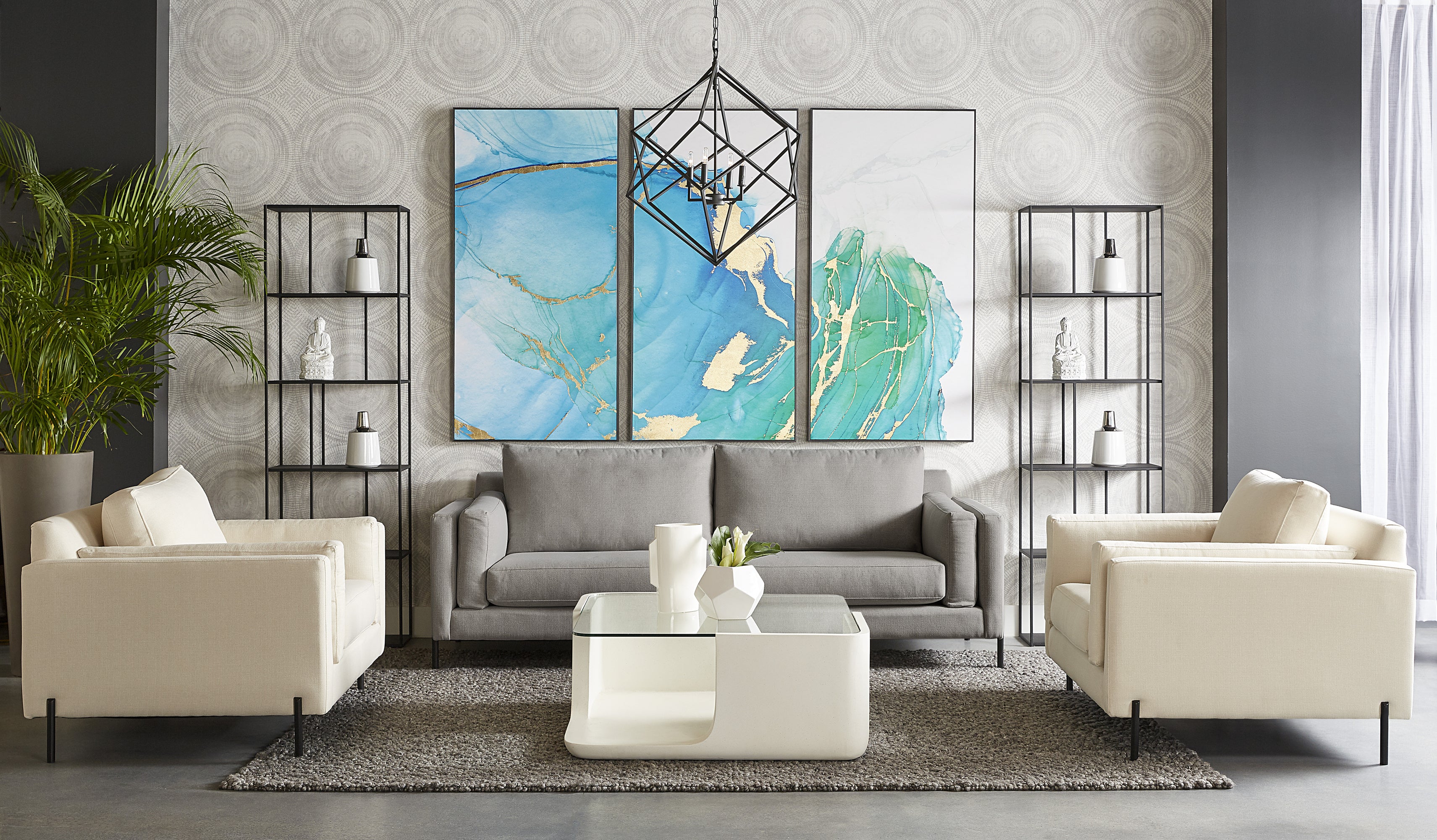 Blue Lagoon (Set Of 3) - 30" X 60" - Charcoal Floater Frame