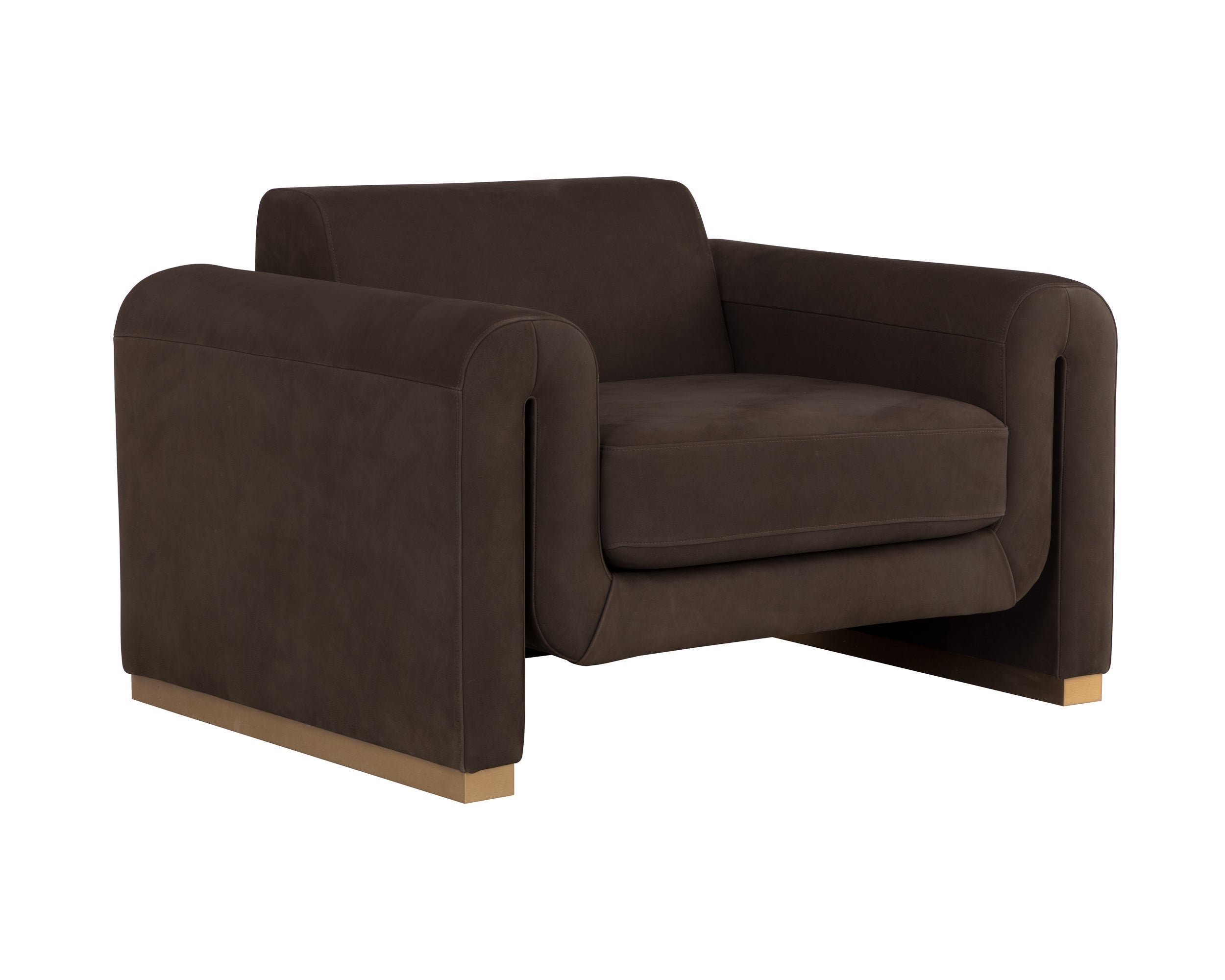 Romer Armchair - Brushed Gold - Nubuck Cocoa Leather