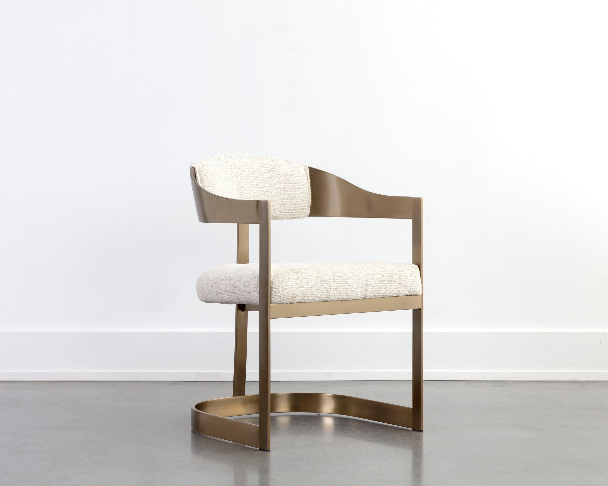 Beaumont Dining Armchair - Antique Brass - Rhea Light Barley