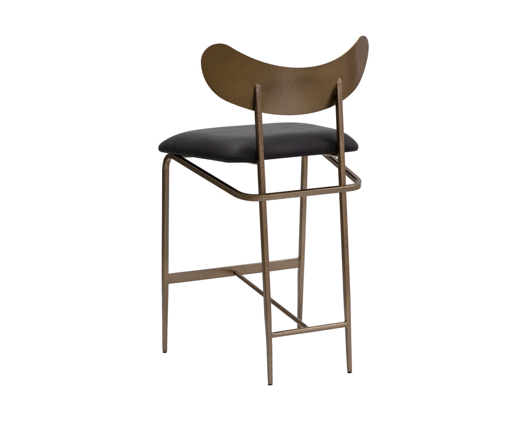 Gibbons Counter Stool - Antique Brass - Charcoal Black Leather