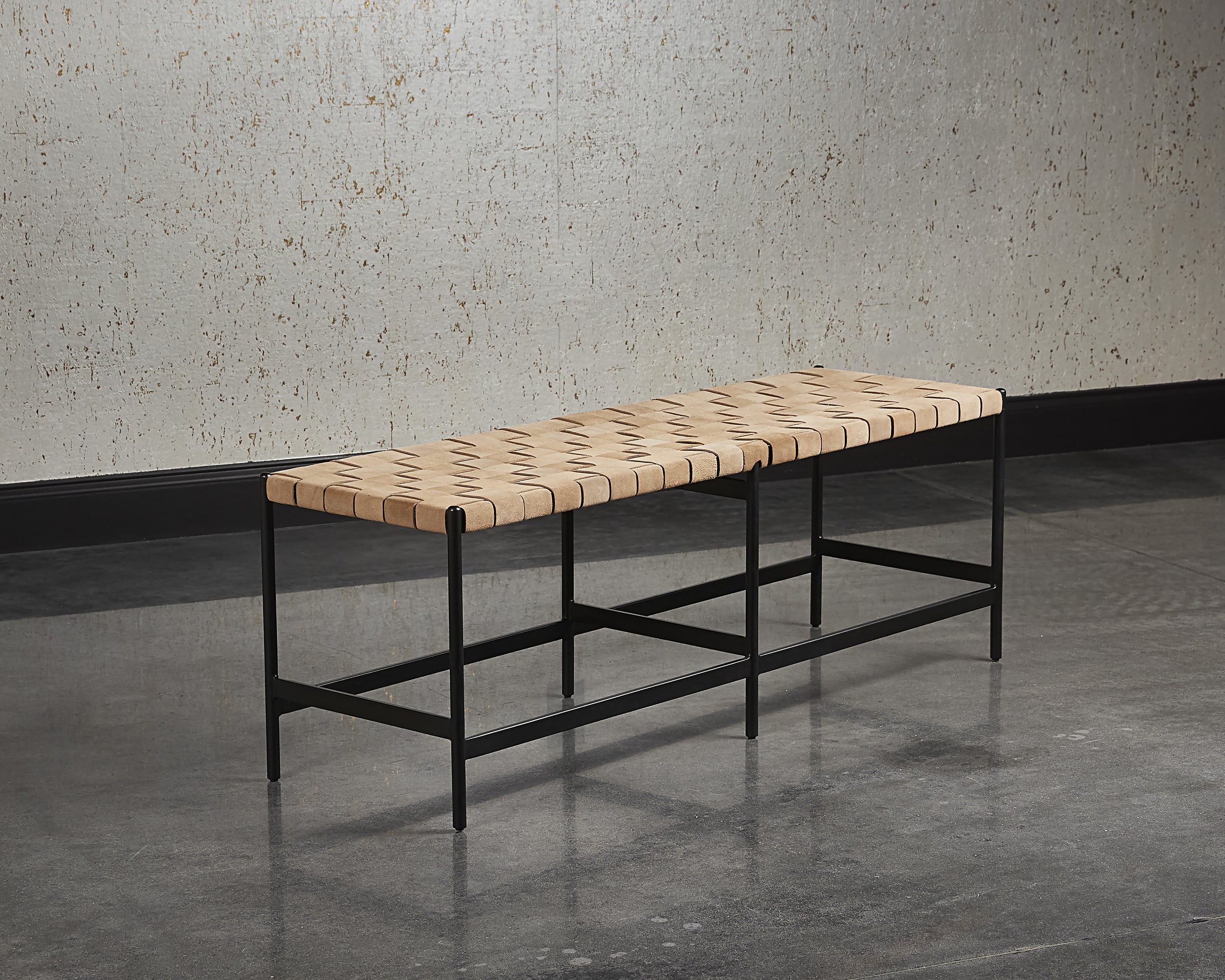Omari Bench - Suede Light Tan Leather