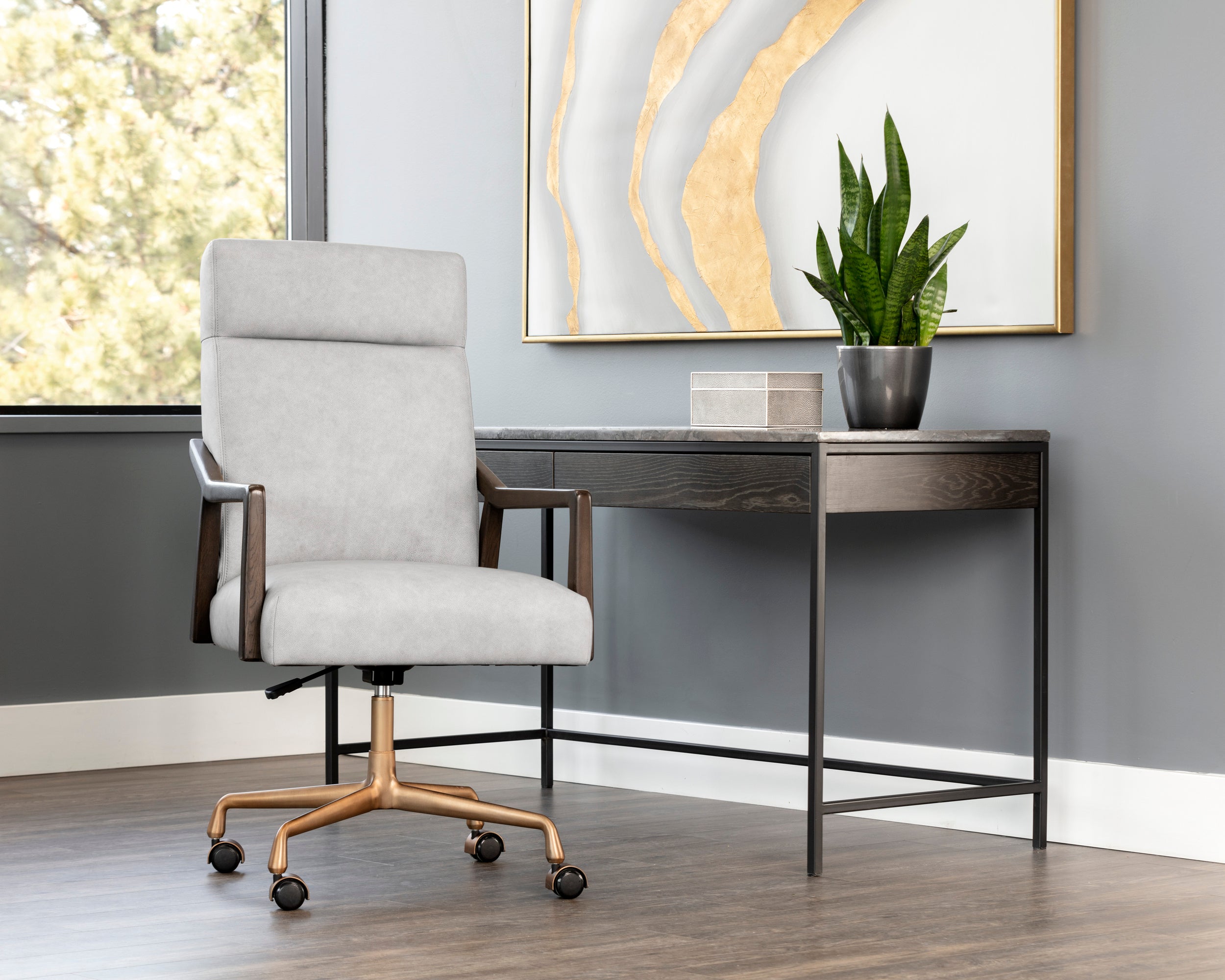 Collin Office Chair - Brown - Saloon Light Grey Leather