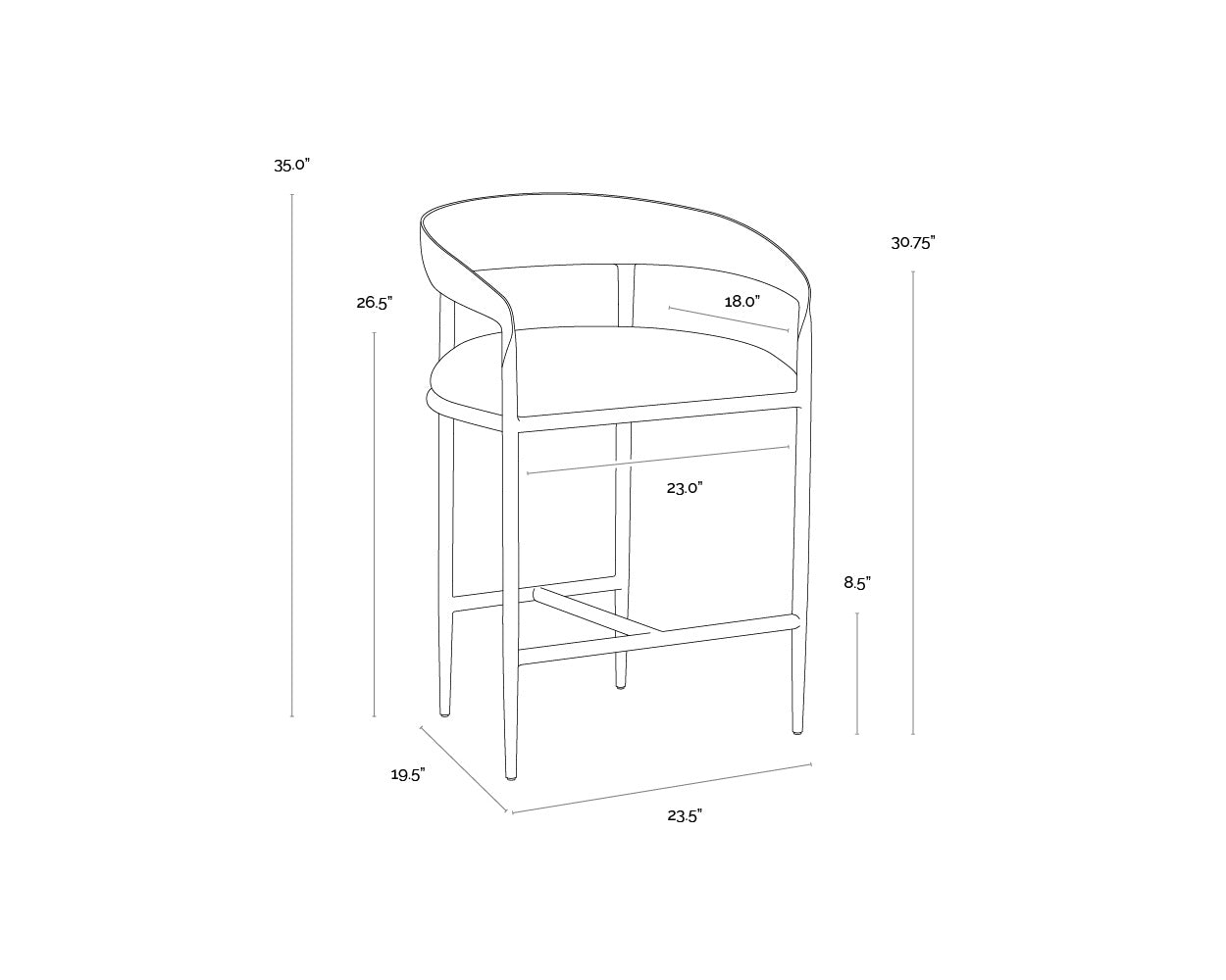 Zanatta Counter Stool - Charcoal Black Leather