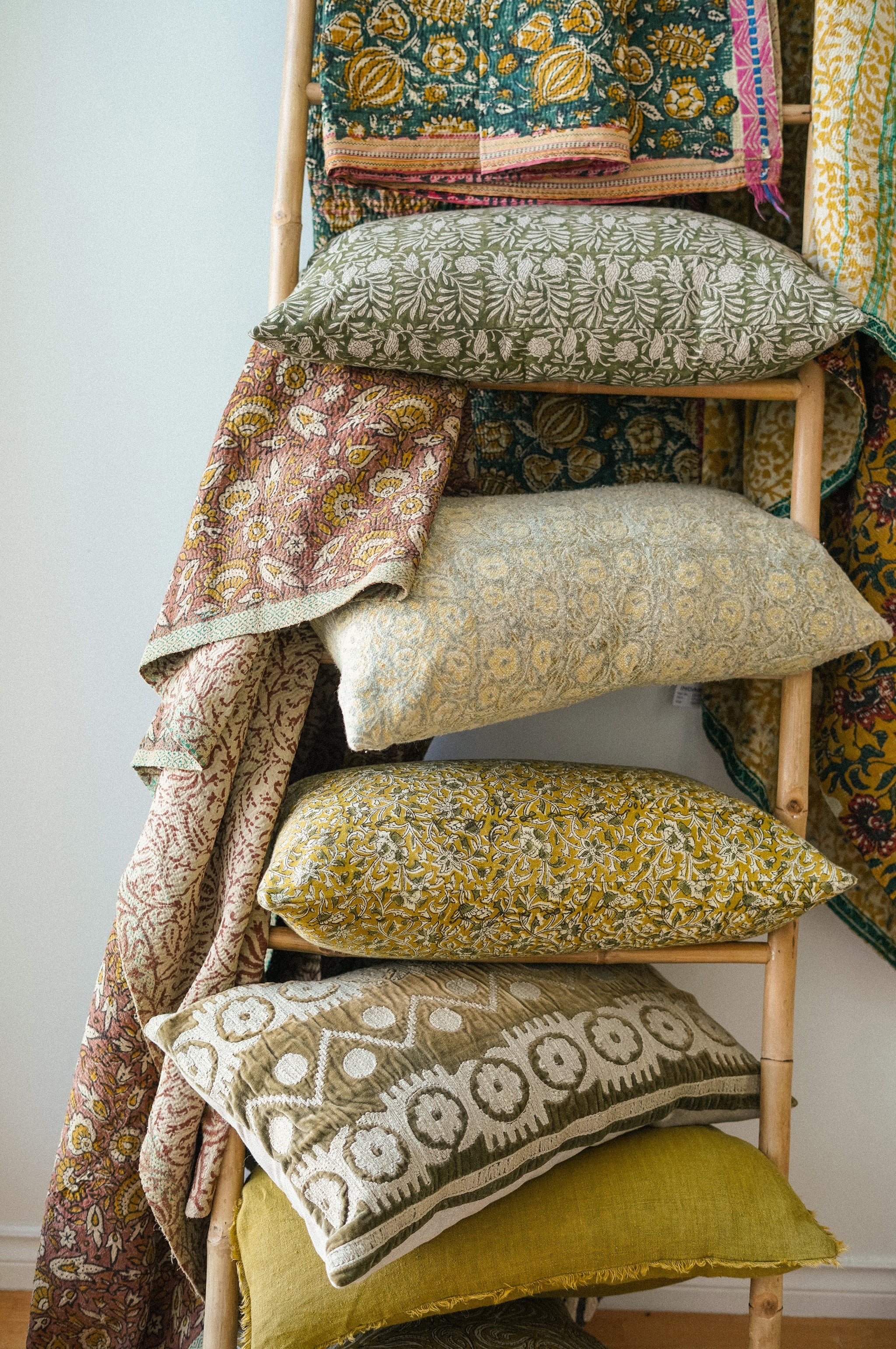 Block Printed Vintage Kantha Blanket, Pomegranate