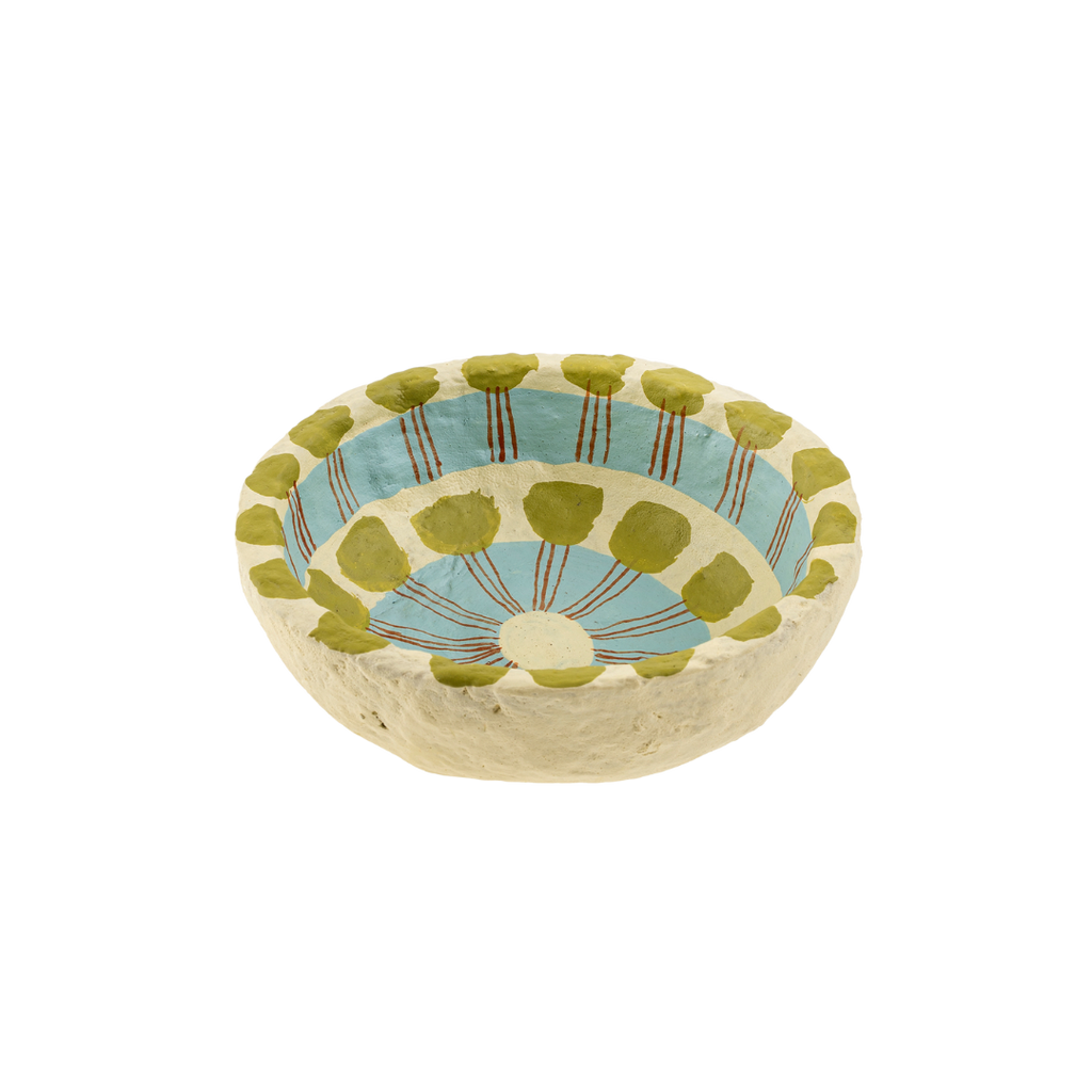 Painted Paper Mache Mini Bowl, Blue Stripe