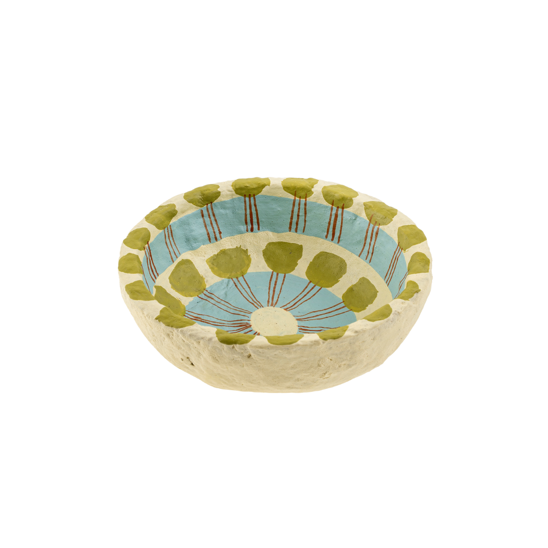 Painted Paper Mache Mini Bowl, Blue Stripe