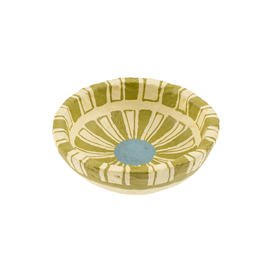 Painted Paper Mache Mini Bowl, Green Stripe