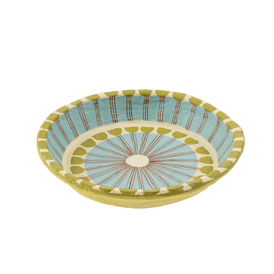 Painted Paper Mache Tray S, Blue Stripe