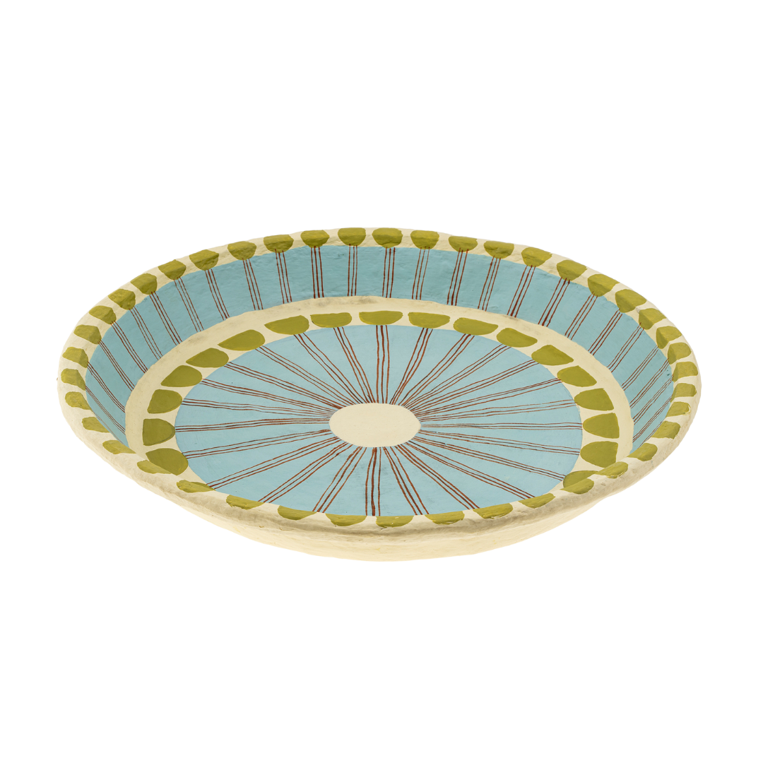 Painted Paper Mache Tray L, Blue Stripe