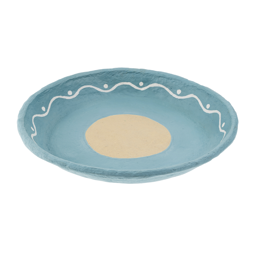 Painted Paper Mache Tray L, Blue Swirl