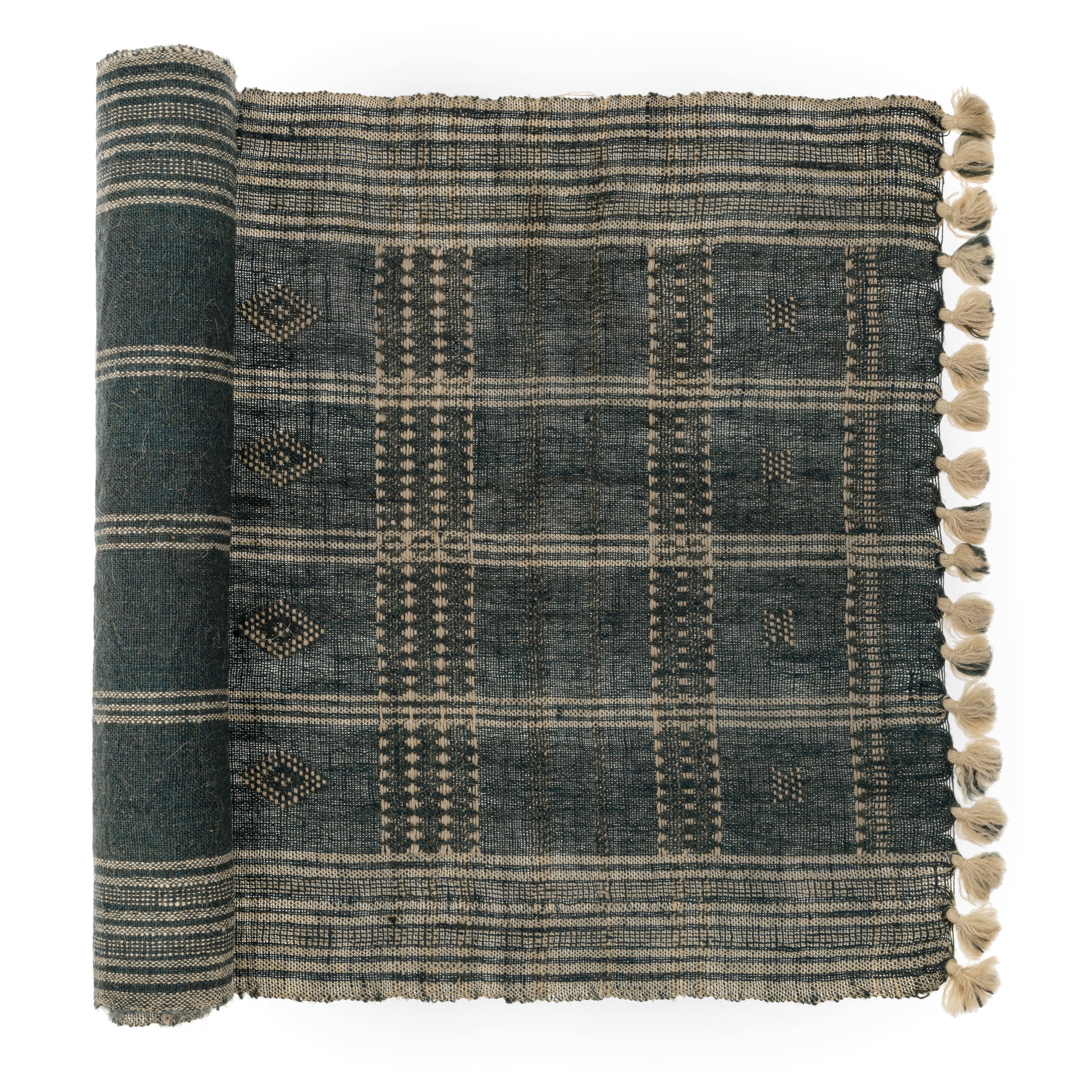 Bhujodi Wool Handloom Runner, Midnight Blue