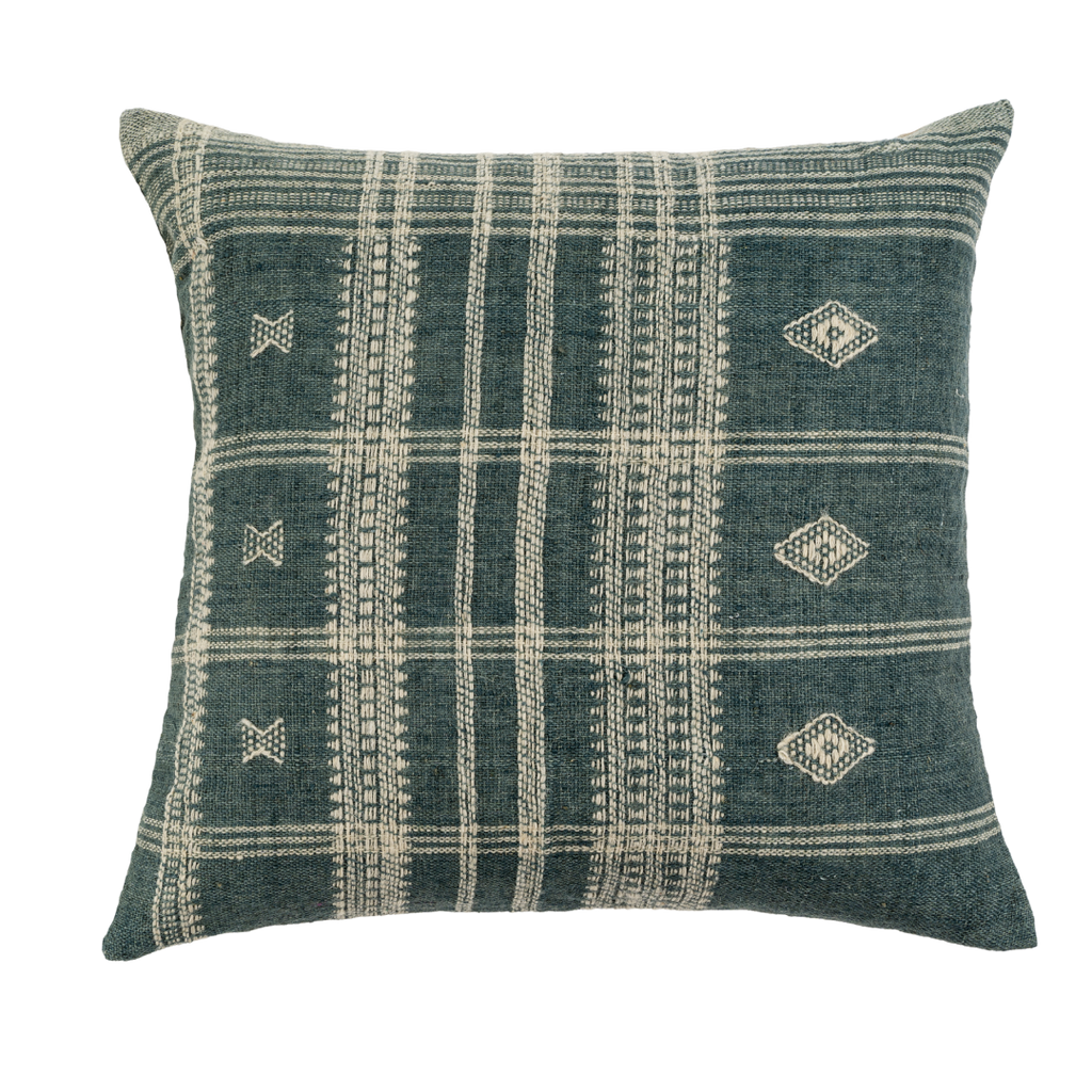 20x20 Bhujodi Wool Handloom Pillow, Blue
