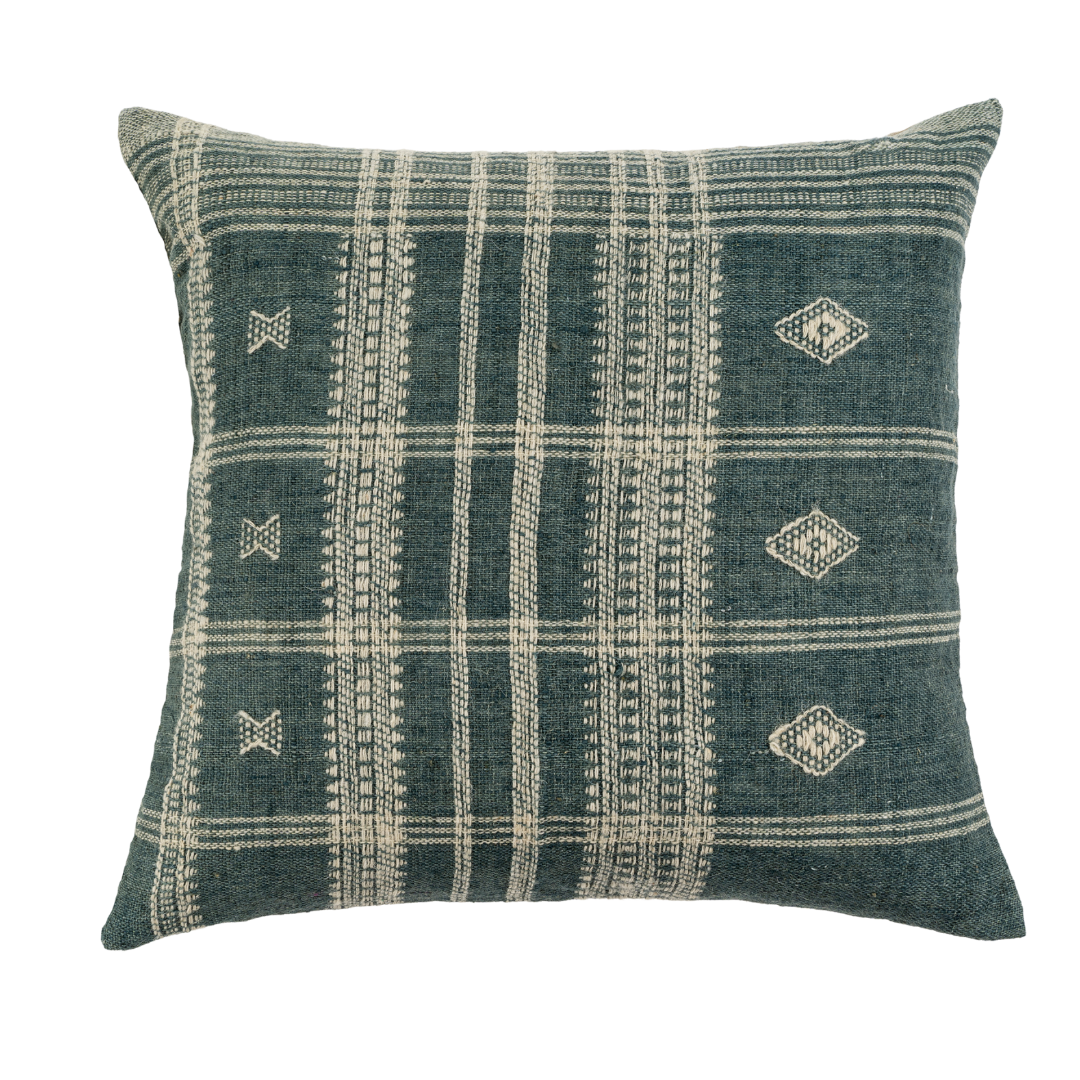 20x20 Bhujodi Wool Handloom Pillow, Blue