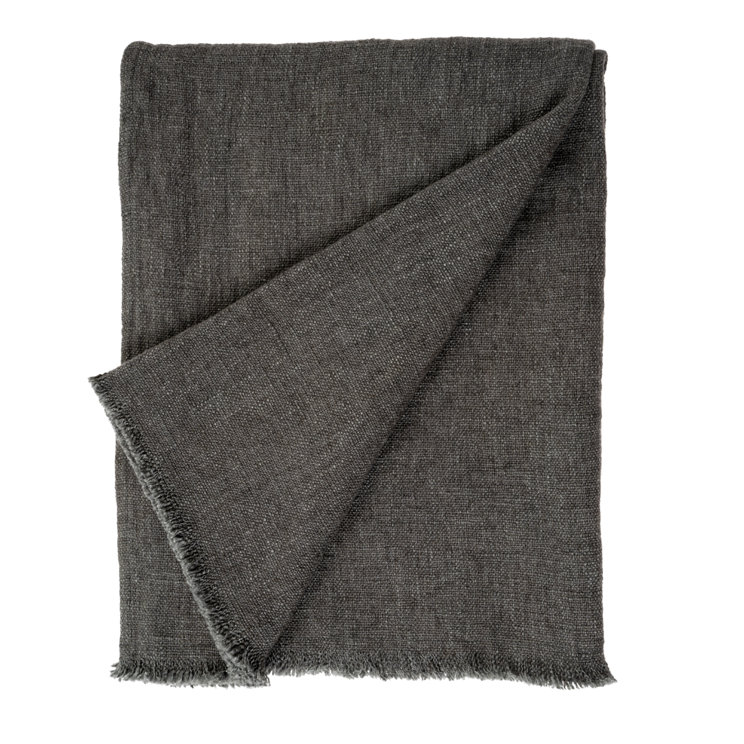 Selena Linen End of Bed Blanket, Dark Grey