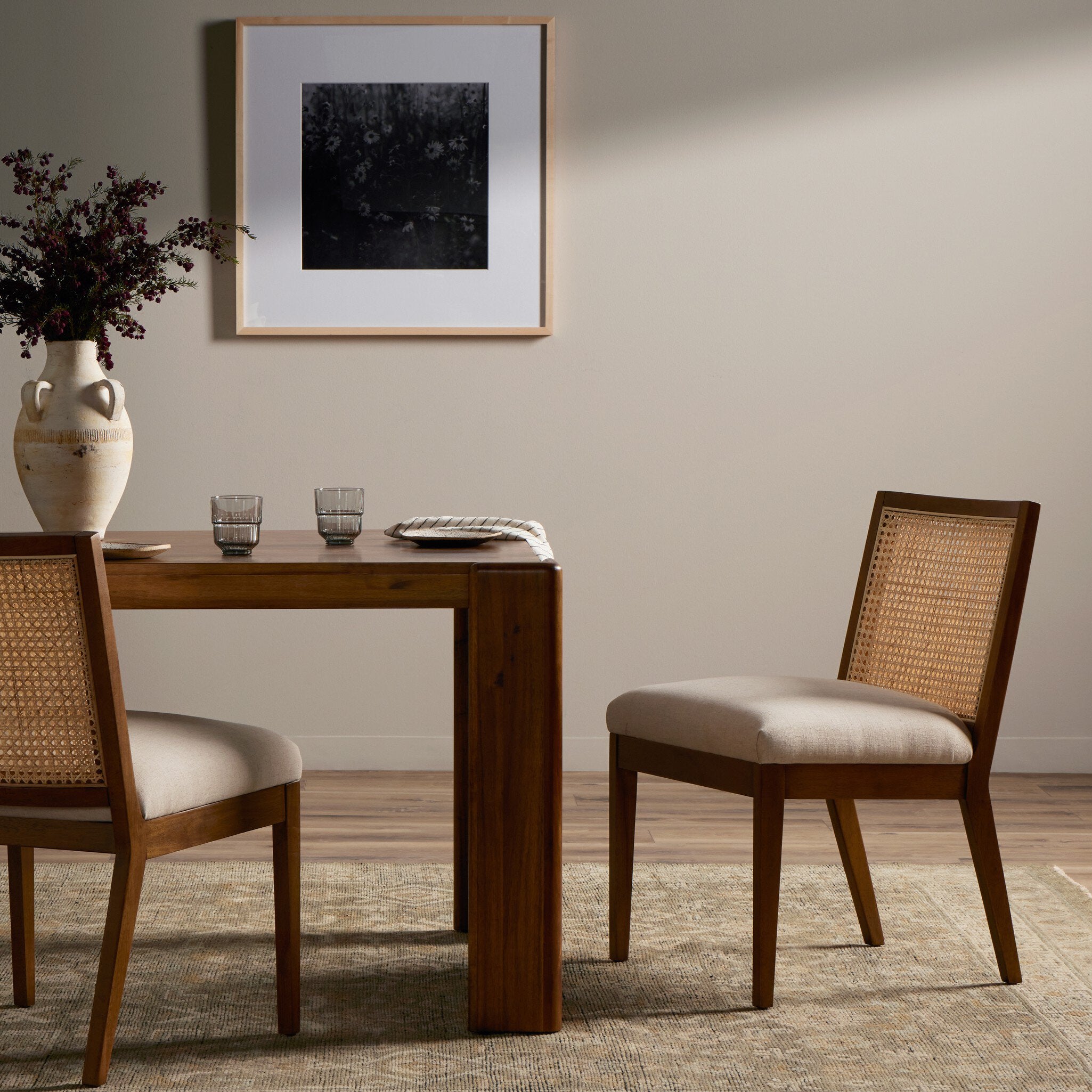 Antonia Cane Armless Dining Chair - Savile Flax | Toasted Parawood