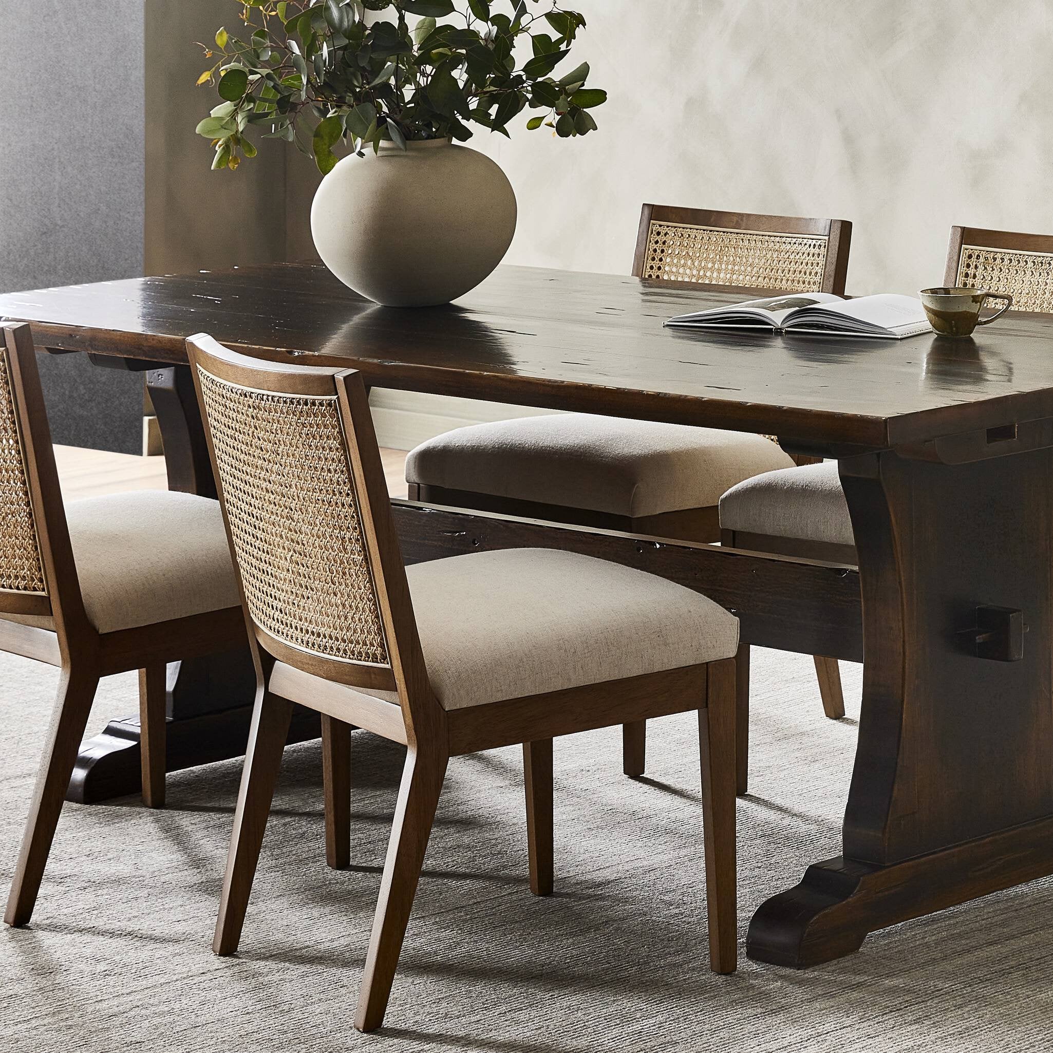 Antonia Cane Armless Dining Chair - Savile Flax | Toasted Parawood