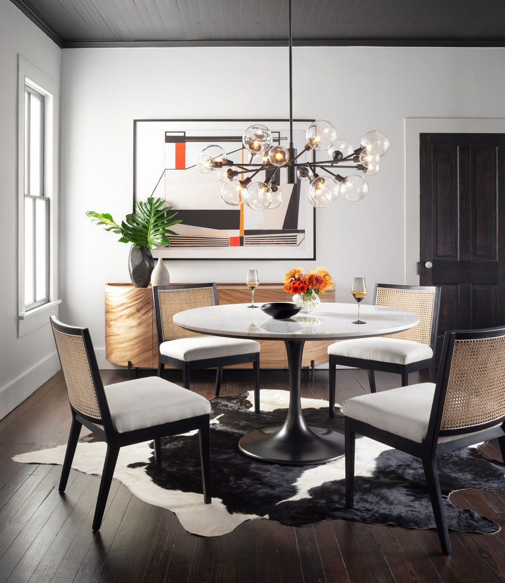 Antonia Cane Armless Dining Chair - Savile Flax | Brushed Ebony