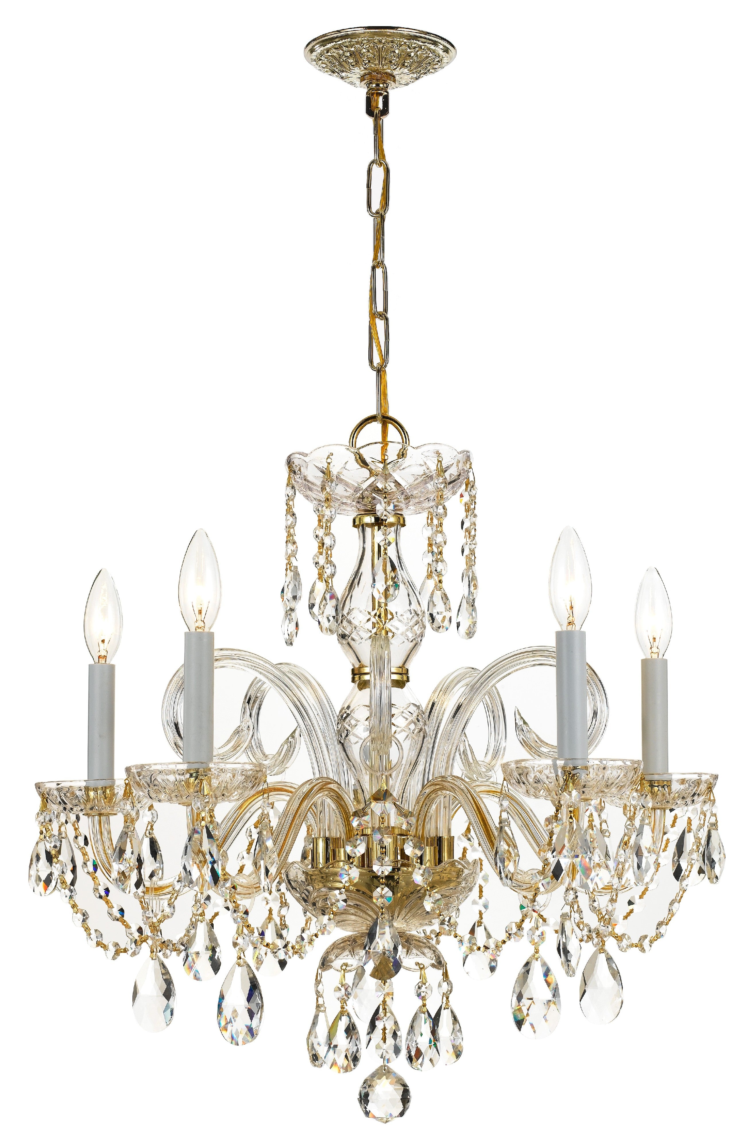 Traditional Crystal 22'' Hand Cut Crystal Polished Brass Chandelier