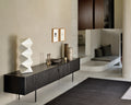 Roller Max Tv Cupboard | Varnished Teak | Off Black | 2 Sliding Doors | 1 Inside Drawer | 95" X 18"