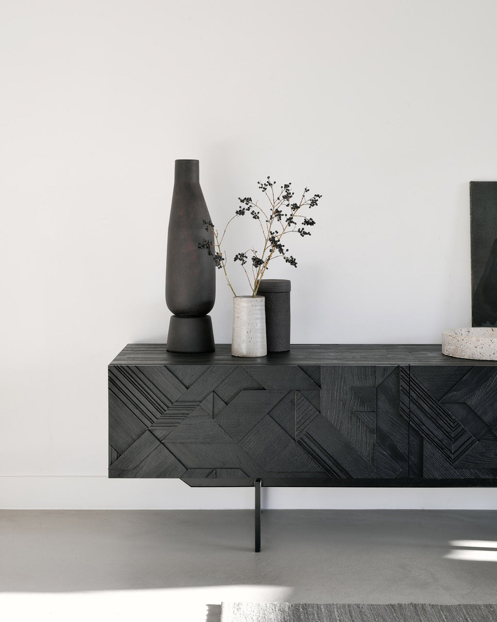 Graphic Tv Cupboard | Varnished Teak | Black | 1 Flip|Down Door | 1 Drawers