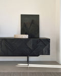 Graphic Tv Cupboard | Varnished Teak | Black | 1 Flip|Down Door | 1 Drawers
