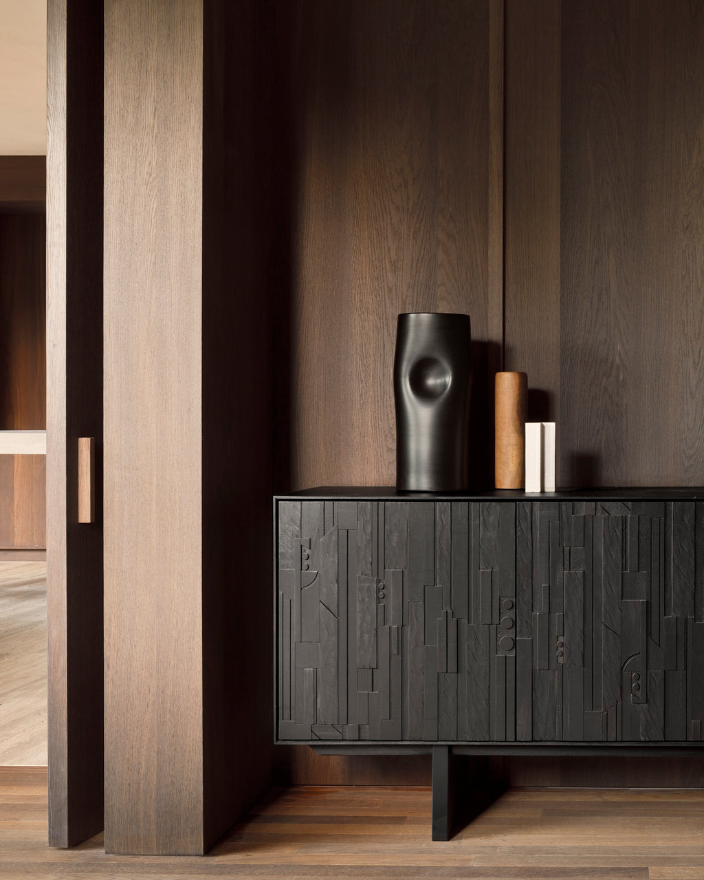 Mosaic Sideboard | Varnished Teak | Off Black | 4 Doors