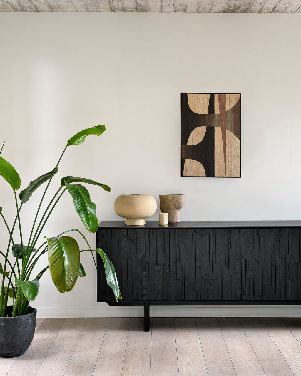 Mosaic Sideboard | Varnished Teak | Off Black | 4 Doors
