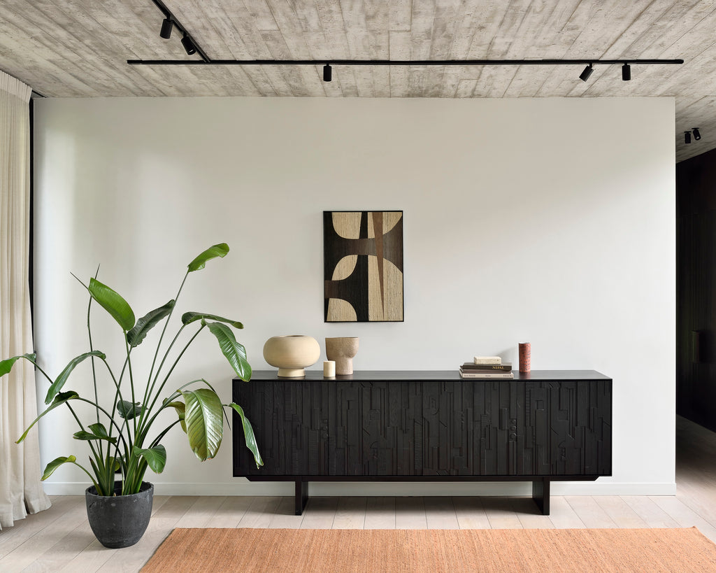 Mosaic Sideboard | Varnished Teak | Off Black | 4 Doors