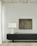 Mosaic Tv Cupboard | Varnished Teak | Off Black | 1 Flip|Down Door | 1 Drawer