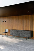 Graphic Sideboard | Varnished Teak | Black | 4 Doors