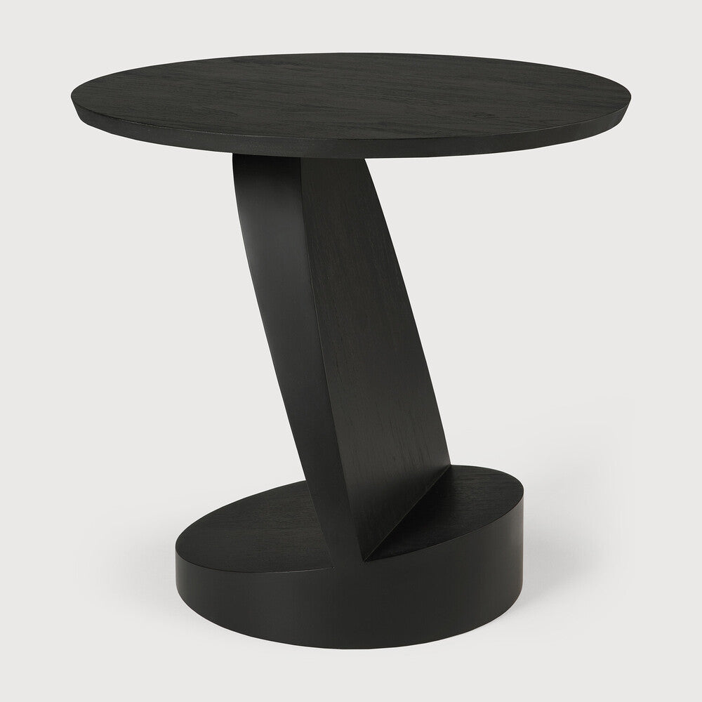 Oblic Side Table | Varnished Teak | Black | Round