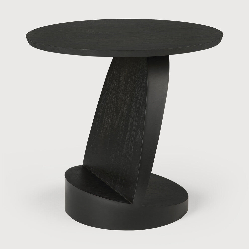 Oblic Side Table | Varnished Teak | Black | Round