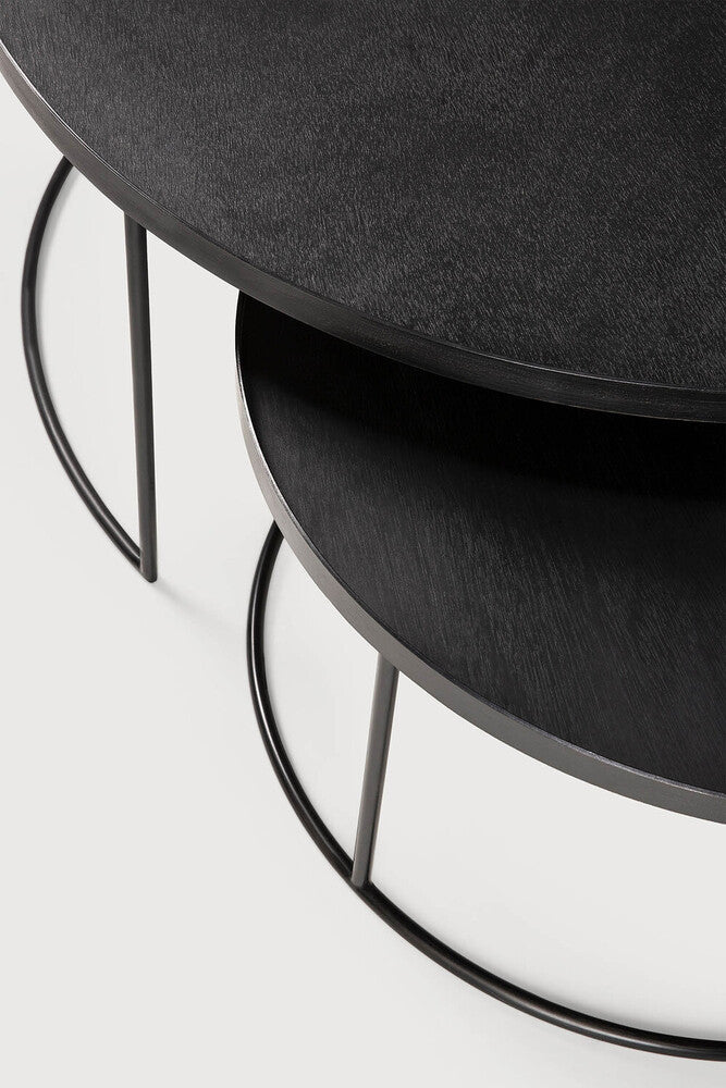 Tray Coffee Table Set | Varnished Wood | Black | Round | Xl | Trays Not Included