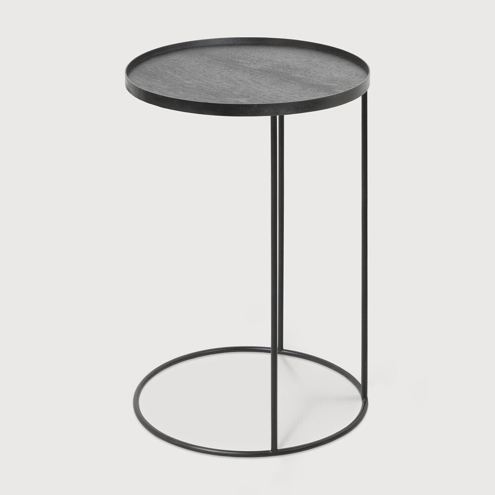 Tray Side Table | Varnished Wood | Black | Round | S | Tray Not Included