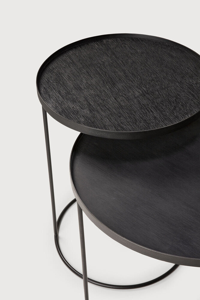 Tray Side Table Set | Varnished Wood | Black | Round | S/L | Trays Not Included