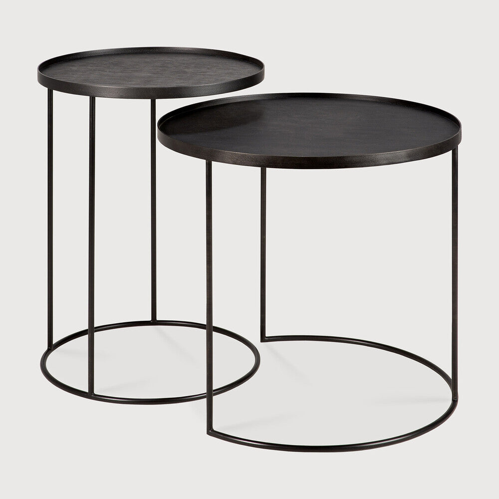 Tray Side Table Set | Varnished Wood | Black | Round | S/L | Trays Not Included